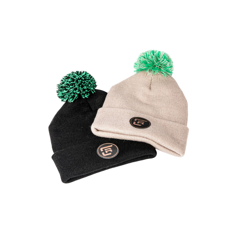 Raslarr Custom Beige/Black Beanie w/ Green Pom Pom